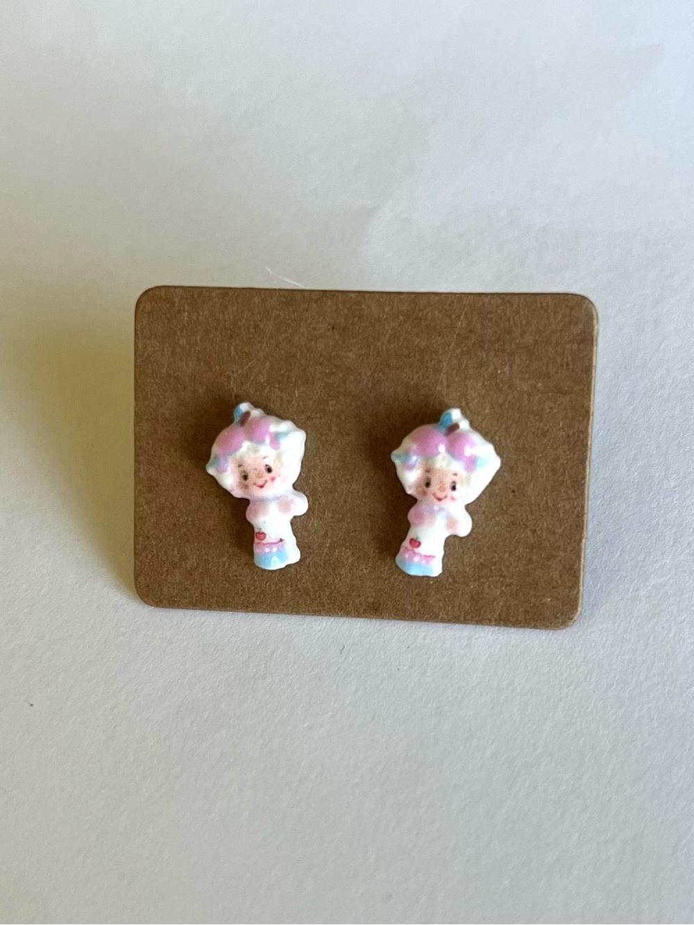 2/$15- Strawberry Shortcake Stud Earrings - pink and white